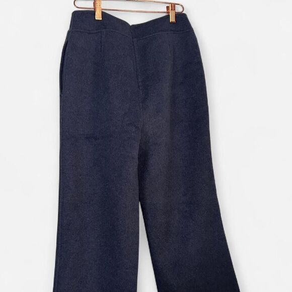 Wool-Style Chic Light Navy Flared Pants – Wide Leg Tailored Trousers small NEW - Picture 2 of 7